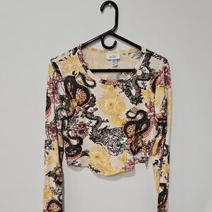 Oh My Love Cream Floral & Black Snake Print Long Sleeve Top